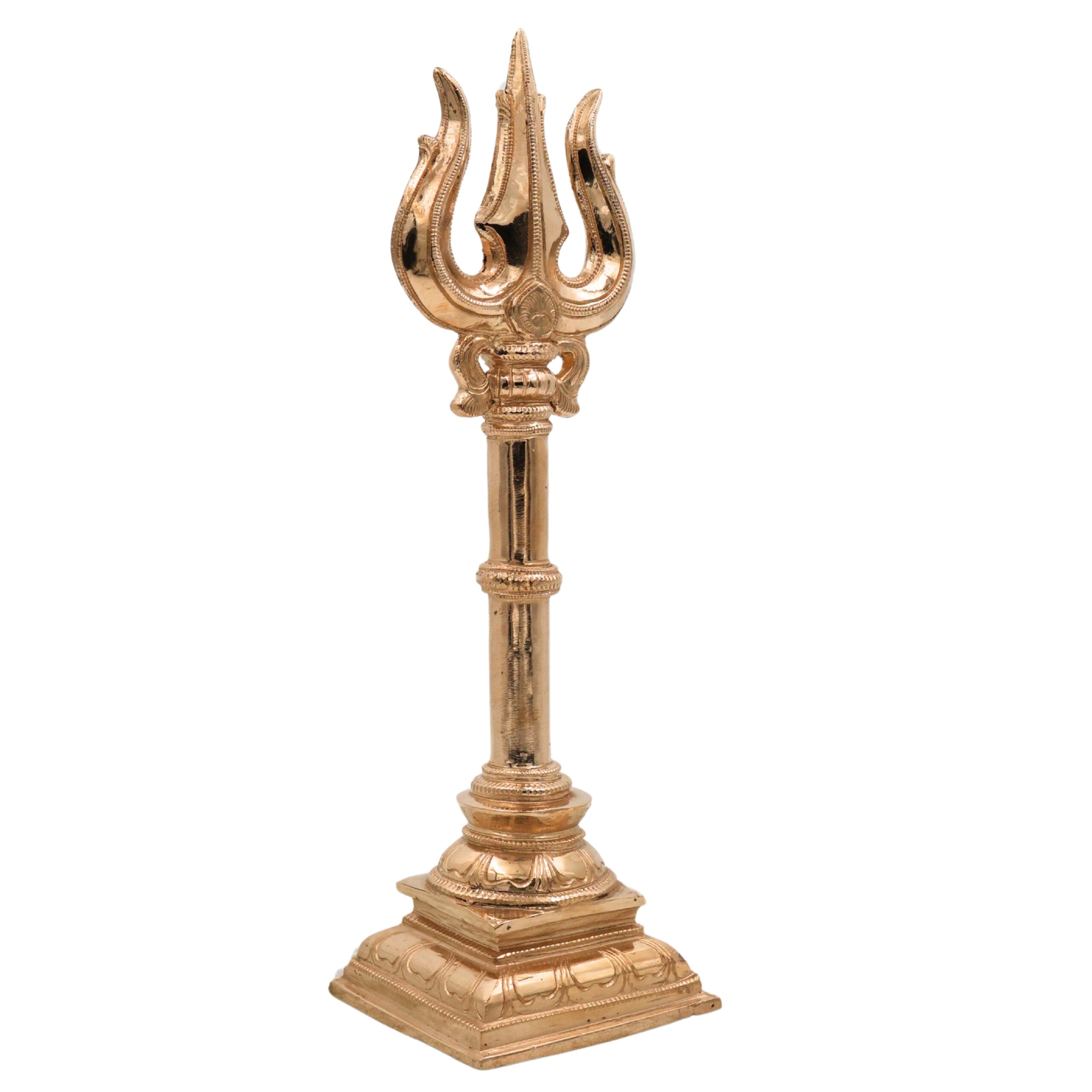 Bronze Panchaloha Trishul, Handcrafted Chola Art Lord Shiva Trishool, Mahadev Rudra Kailash Trident Sculpture for Temple, Vastu & Home Décor,Gold, 12 Inch, 1 Piece