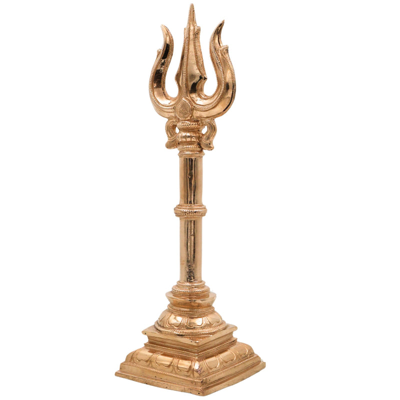 Bronze Panchaloha Trishul, Handcrafted Chola Art Lord Shiva Trishool, Mahadev Rudra Kailash Trident Sculpture for Temple, Vastu & Home Décor,Gold, 12 Inch, 1 Piece