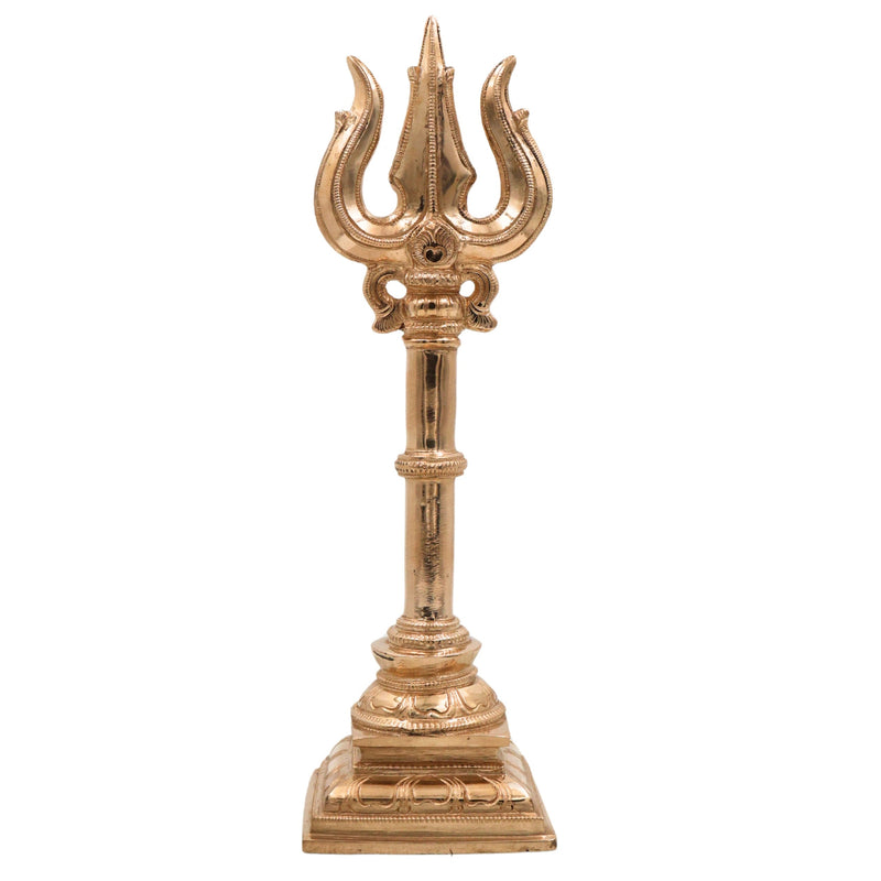 Bronze Panchaloha Trishul, Handcrafted Chola Art Lord Shiva Trishool, Mahadev Rudra Kailash Trident Sculpture for Temple, Vastu & Home Décor,Gold, 12 Inch, 1 Piece