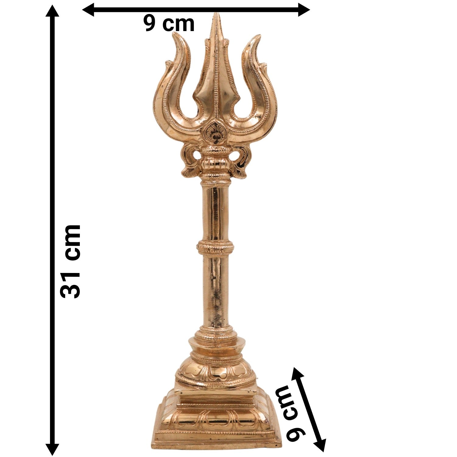 Bronze Panchaloha Trishul, Handcrafted Chola Art Lord Shiva Trishool, Mahadev Rudra Kailash Trident Sculpture for Temple, Vastu & Home Décor,Gold, 12 Inch, 1 Piece