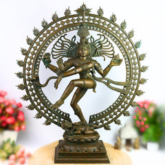 Bronze Panchaloha Nataraja Idol | Chola Art Dancing Shiva Cosmic Ananda Tandava Murti Statue | South Indian Temple Sculpture,Brown, 34 Inch, 1 Piece
