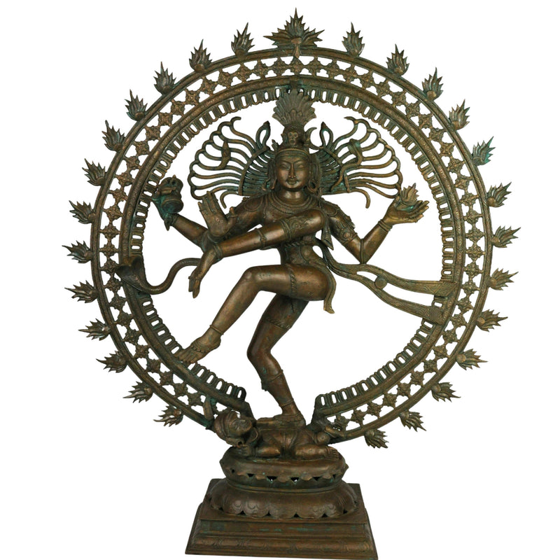 Bronze Panchaloha Nataraja Idol | Chola Art Dancing Shiva Cosmic Ananda Tandava Murti Statue | South Indian Temple Sculpture,Brown, 34 Inch, 1 Piece