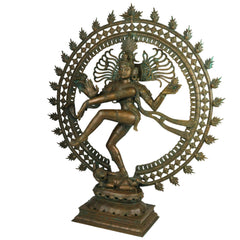 Bronze Panchaloha Nataraja Idol | Chola Art Dancing Shiva Cosmic Ananda Tandava Murti Statue | South Indian Temple Sculpture,Brown, 34 Inch, 1 Piece