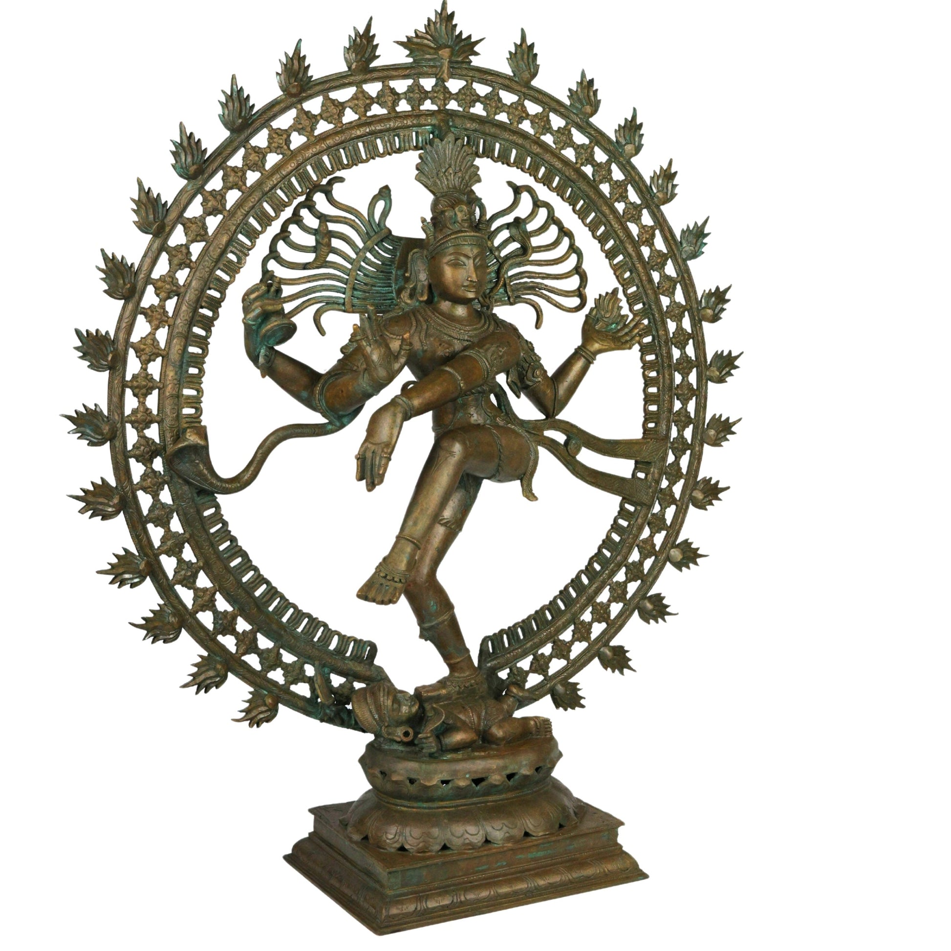 Bronze Panchaloha Nataraja Idol | Chola Art Dancing Shiva Cosmic Ananda Tandava Murti Statue | South Indian Temple Sculpture,Brown, 34 Inch, 1 Piece