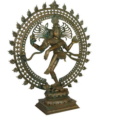 Bronze Panchaloha Nataraja Idol | Chola Art Dancing Shiva Cosmic Ananda Tandava Murti Statue | South Indian Temple Sculpture,Brown, 34 Inch, 1 Piece