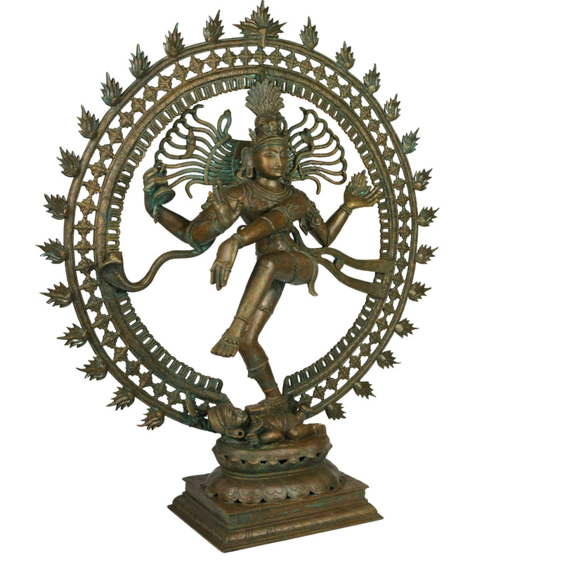 Bronze Panchaloha Nataraja Idol | Chola Art Dancing Shiva Cosmic Ananda Tandava Murti Statue | South Indian Temple Sculpture,Brown, 34 Inch, 1 Piece