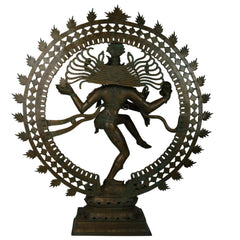 Bronze Panchaloha Nataraja Idol | Chola Art Dancing Shiva Cosmic Ananda Tandava Murti Statue | South Indian Temple Sculpture,Brown, 34 Inch, 1 Piece