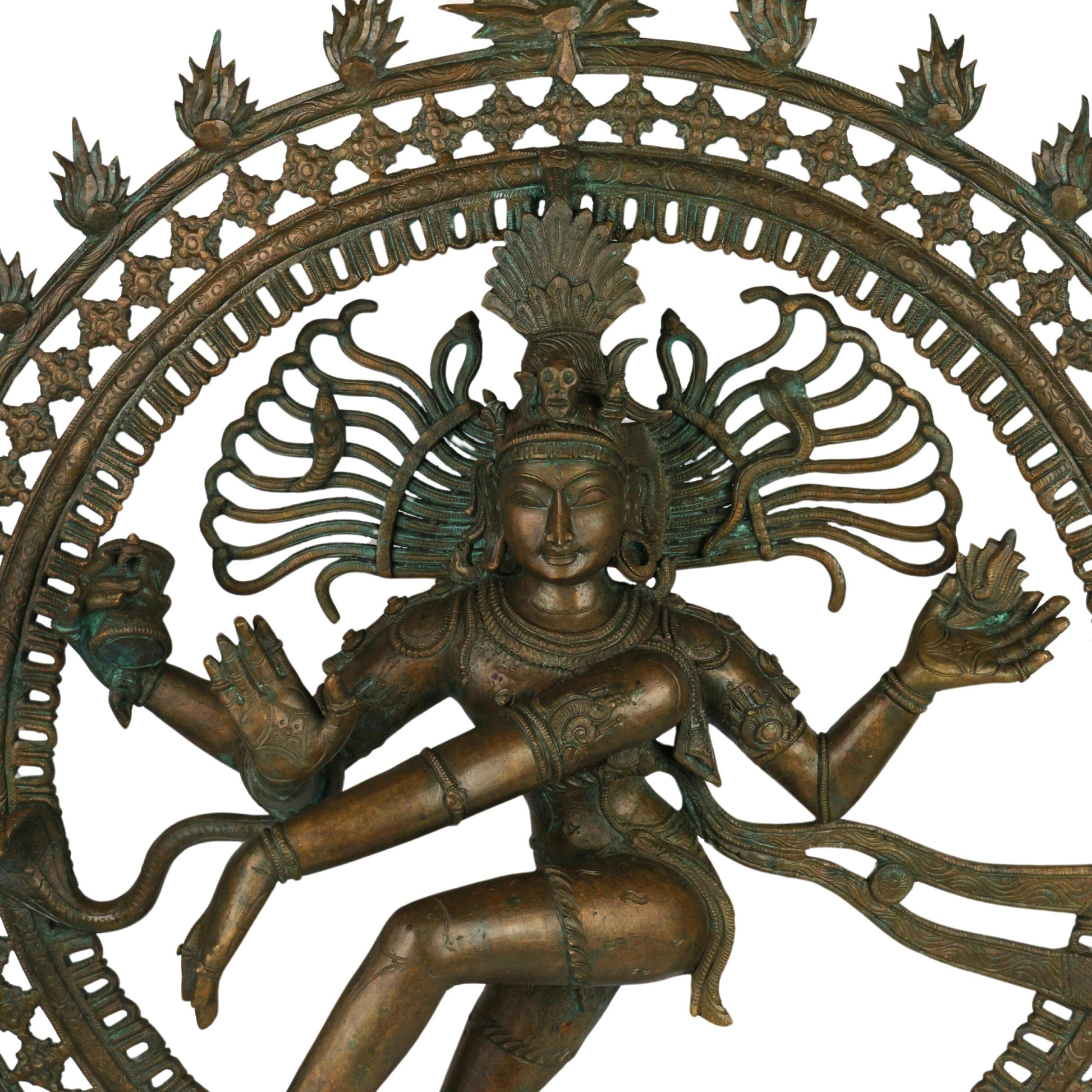 Bronze Panchaloha Nataraja Idol | Chola Art Dancing Shiva Cosmic Ananda Tandava Murti Statue | South Indian Temple Sculpture,Brown, 34 Inch, 1 Piece