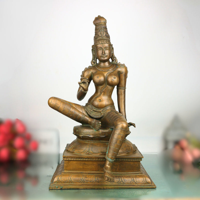 Bronze Bhoga Sakthi Amman | Shivagami Parvati Murti in Chola Art Style for Pooja, Temple & Home DecorBrown, 20.5 Inch, 1 Piece