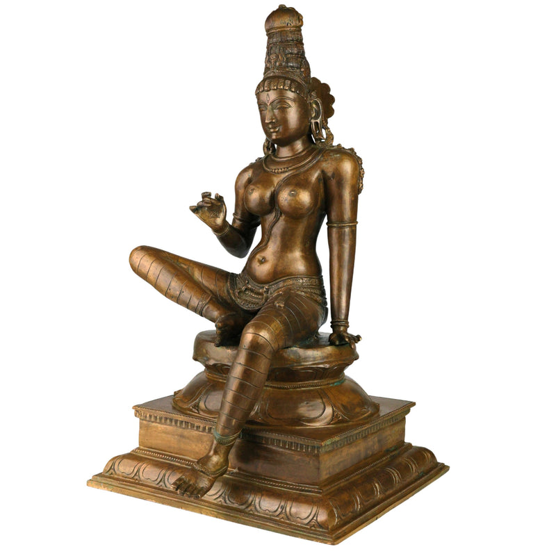 Bronze Bhoga Sakthi Amman | Shivagami Parvati Murti in Chola Art Style for Pooja, Temple & Home DecorBrown, 20.5 Inch, 1 Piece