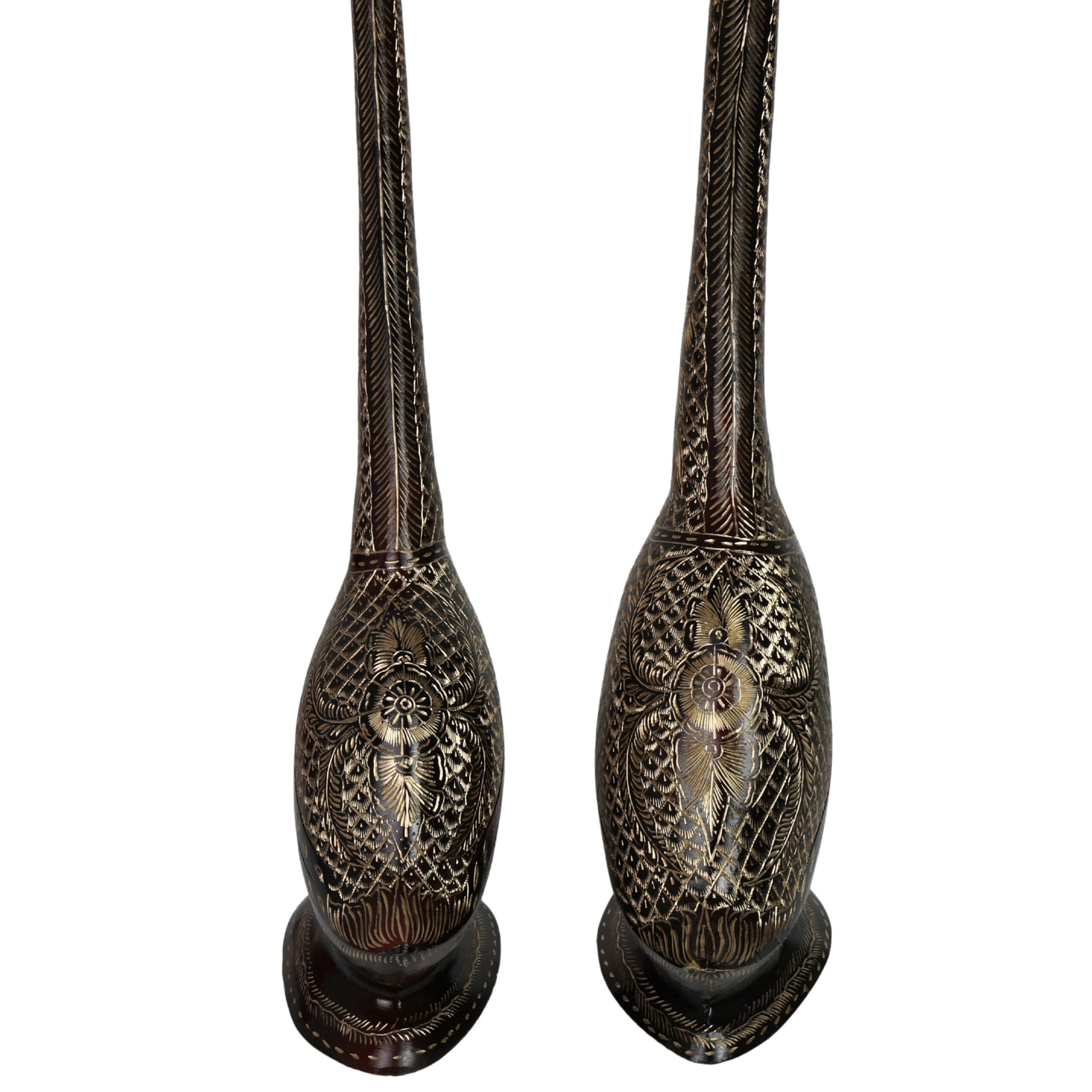 Bhunes Hand Carved Brass Swan Statue Set – Handcrafted Vintage Duck Sculptures for Home & Office Decor Set Of 2, Black, 31.5 Inch