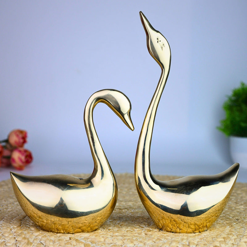Bhunes Brass Swan Sculpture Set – Animal Decor, Collectible Figurines & Gift Pair, Set Of 2, Gold, 8 Inch