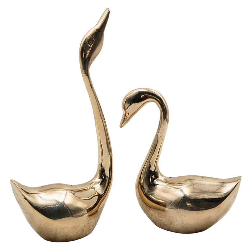 Bhunes Brass Swan Sculpture Set – Animal Decor, Collectible Figurines & Gift Pair, Set Of 2, Gold, 8 Inch