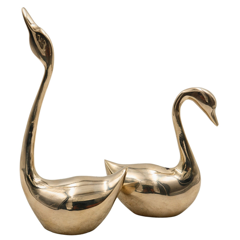 Bhunes Brass Swan Sculpture Set – Animal Decor, Collectible Figurines & Gift Pair, Set Of 2, Gold, 8 Inch