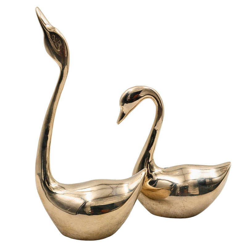 Bhunes Brass Swan Sculpture Set – Animal Decor, Collectible Figurines & Gift Pair, Set Of 2, Gold, 8 Inch