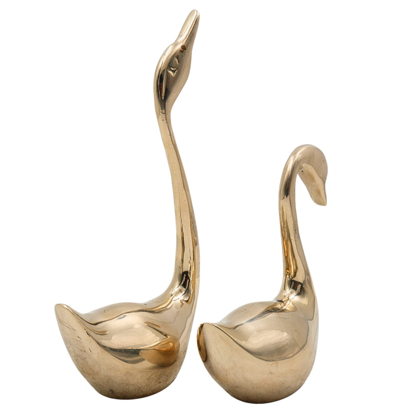 Bhunes Brass Swan Sculpture Set – Animal Decor, Collectible Figurines & Gift Pair, Set Of 2, Gold, 8 Inch