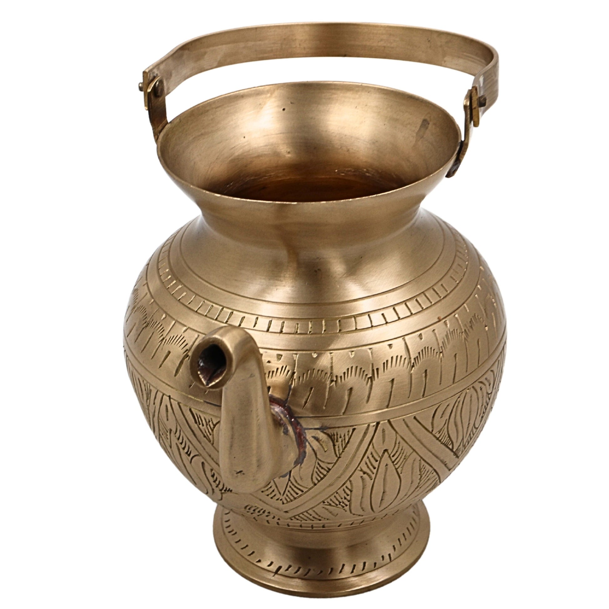 Bhunes Brass Kamandal With Hand Carving Traditional Brass Kamandalu, Sacred Brass Holy Water Pot, 1 Litre, Gold, 6.5 Inch, 1 Piece