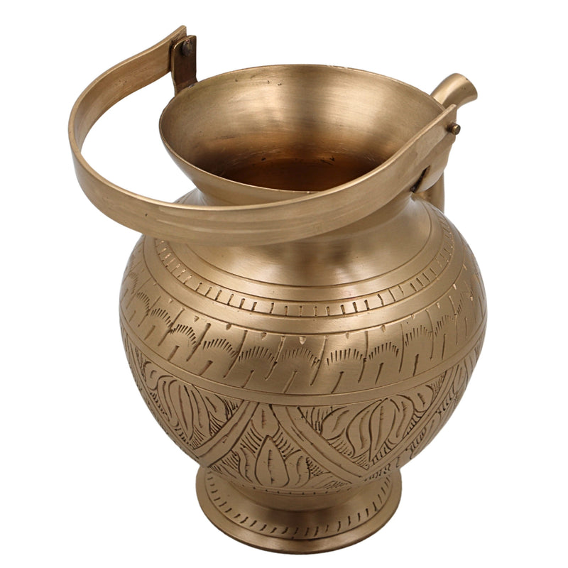 Bhunes Brass Kamandal With Hand Carving Traditional Brass Kamandalu, Sacred Brass Holy Water Pot, 1 Litre, Gold, 6.5 Inch, 1 Piece