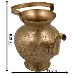 Bhunes Brass Kamandal With Hand Carving Traditional Brass Kamandalu, Sacred Brass Holy Water Pot, 1 Litre, Gold, 6.5 Inch, 1 Piece