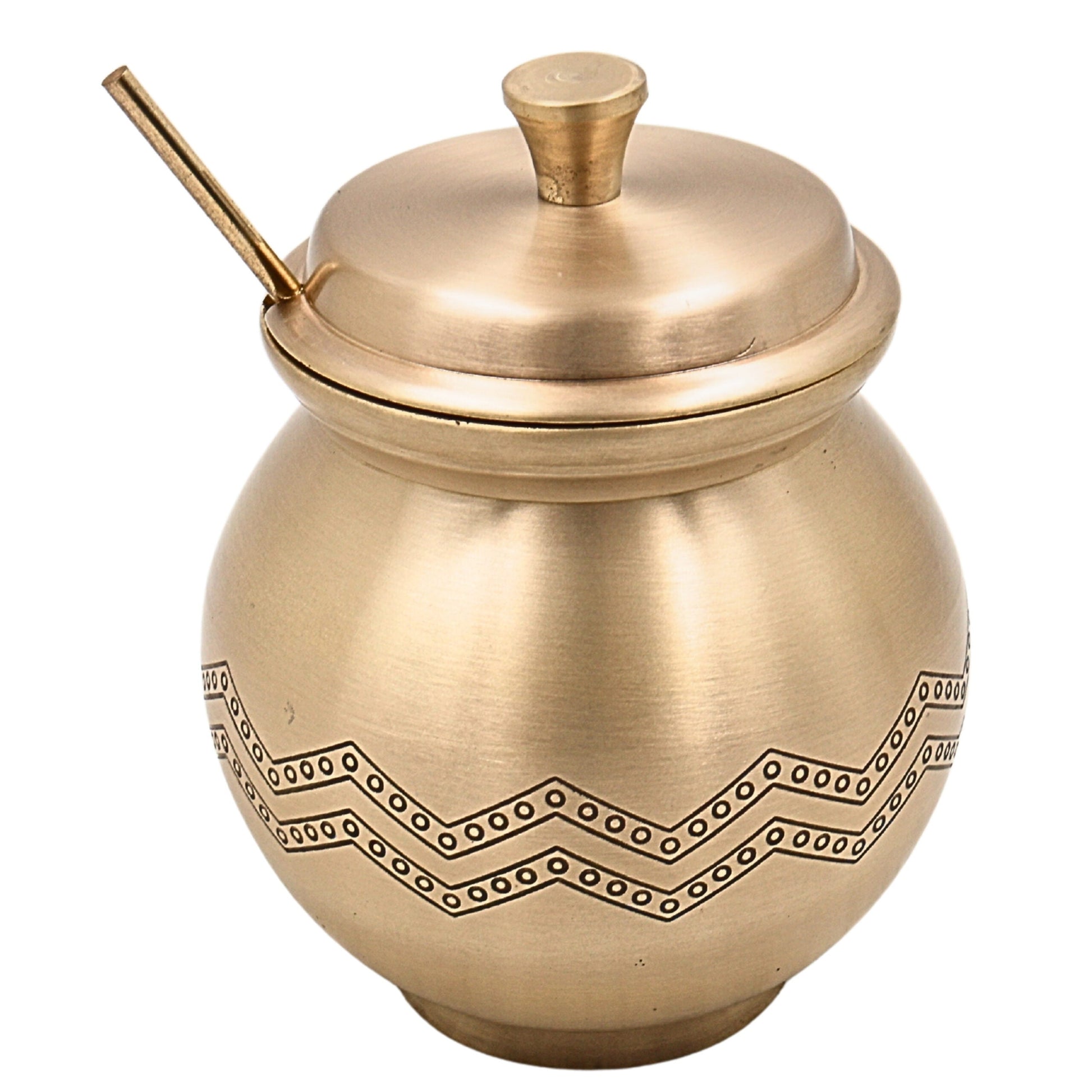 Bhunes Handcrafted Brass Multi-Use Storage Box, Traditional Peetal Ghee Container, Vintage Ghee Pot, and Multi-Purpose Brass Jar, 1Litre, Gold, 5.5 Inch, 1 Piece