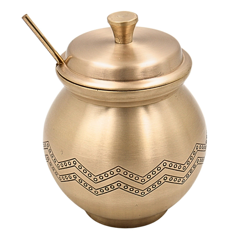 Bhunes Handcrafted Brass Multi-Use Storage Box, Traditional Peetal Ghee Container, Vintage Ghee Pot, and Multi-Purpose Brass Jar, 1Litre, Gold, 5.5 Inch, 1 Piece