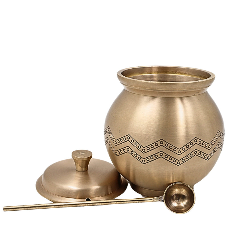 Bhunes Handcrafted Brass Multi-Use Storage Box, Traditional Peetal Ghee Container, Vintage Ghee Pot, and Multi-Purpose Brass Jar, 1Litre, Gold, 5.5 Inch, 1 Piece