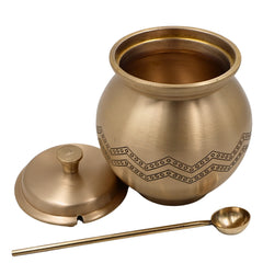 Bhunes Handcrafted Brass Multi-Use Storage Box, Traditional Peetal Ghee Container, Vintage Ghee Pot, and Multi-Purpose Brass Jar, 1Litre, Gold, 5.5 Inch, 1 Piece