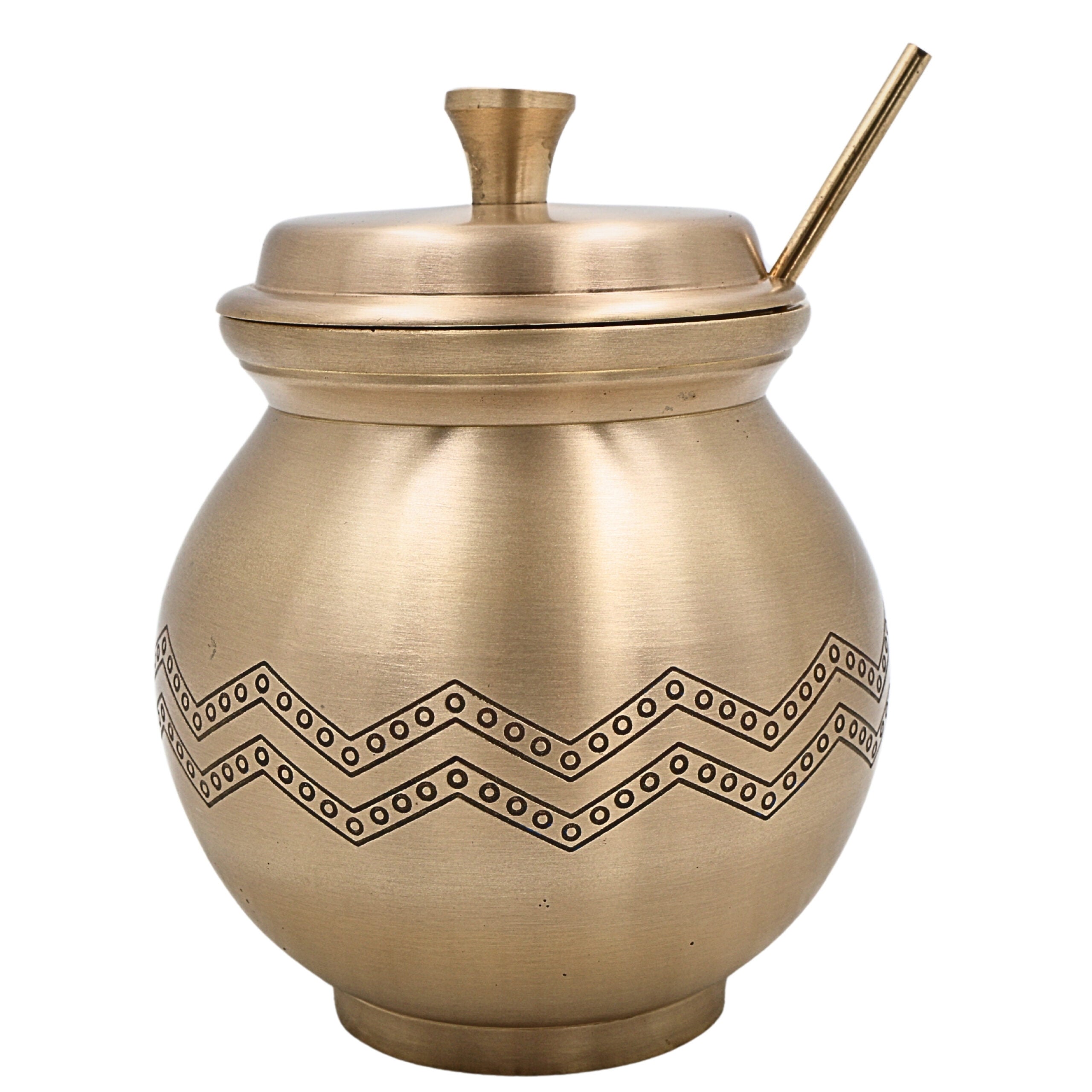 Bhunes Handcrafted Brass Multi-Use Storage Box, Traditional Peetal Ghee Container, Vintage Ghee Pot, and Multi-Purpose Brass Jar, 1Litre, Gold, 5.5 Inch, 1 Piece