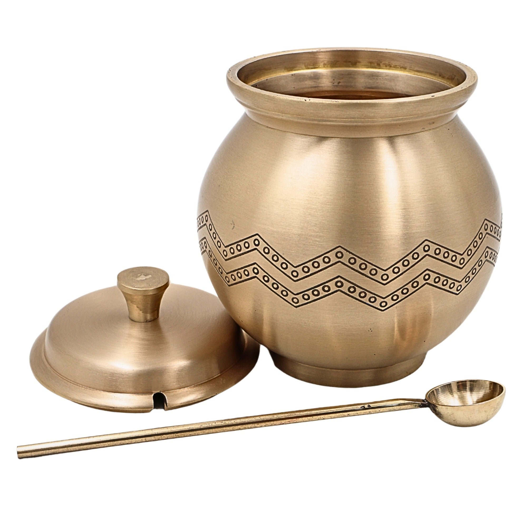 Bhunes Handcrafted Brass Multi-Use Storage Box, Traditional Peetal Ghee Container, Vintage Ghee Pot, and Multi-Purpose Brass Jar, 1Litre, Gold, 5.5 Inch, 1 Piece
