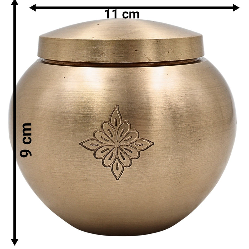 Bhunes Handcrafted Brass Ghee Box, Traditional Multi-Use Storage Container for Kitchen & Spices, 0.5 Litre, Gold, 3.5 Inch, 1 Piece