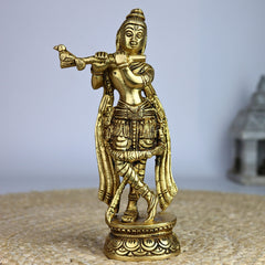 Bhunes Brass Krishna Sculpture – Gopal Krishna Govinda Idol For Home, Office & Temple Decor, Gold, 7 Inch, 1 Piece
