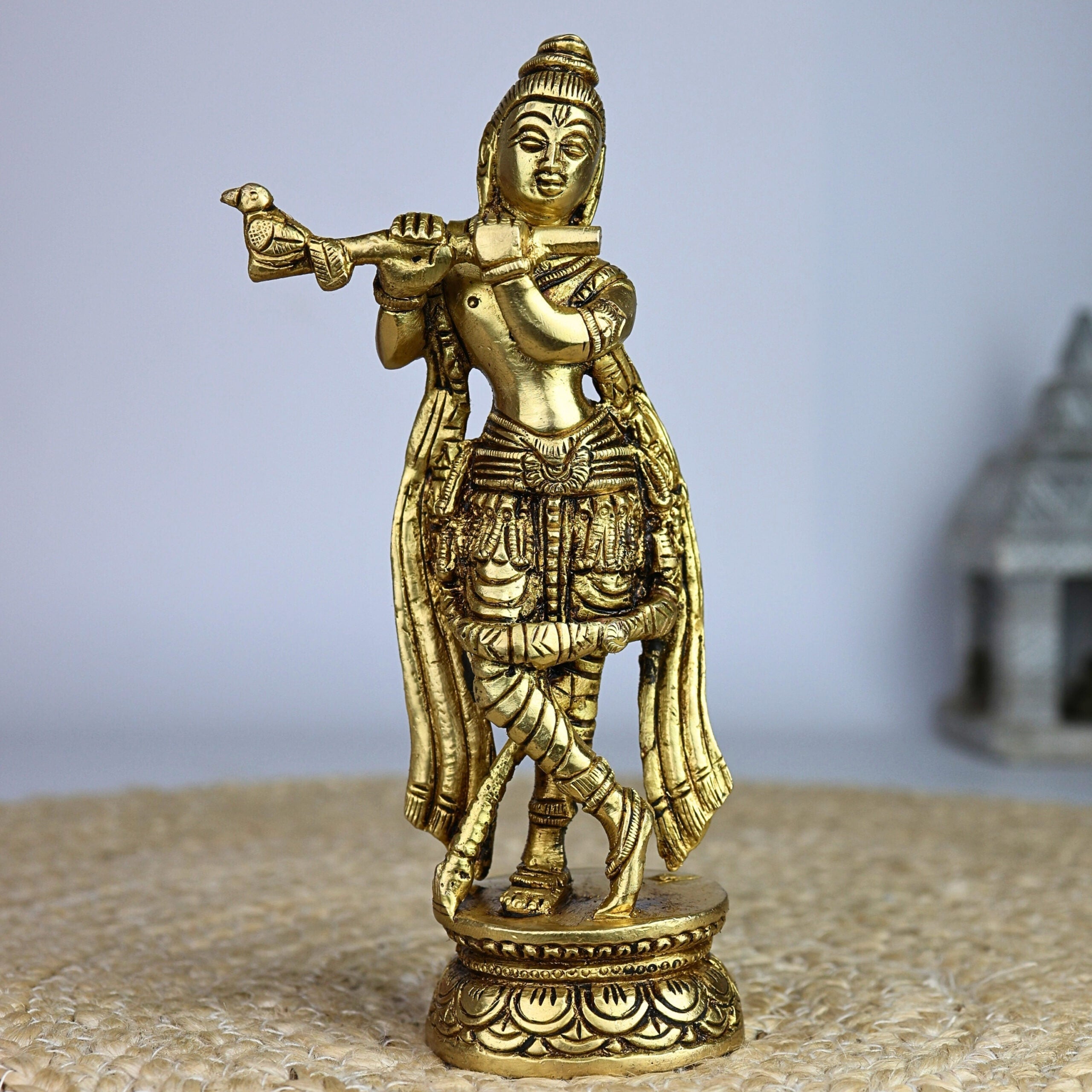 Bhunes Brass Krishna Sculpture – Gopal Krishna Govinda Idol For Home, Office & Temple Decor, Gold, 7 Inch, 1 Piece