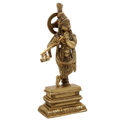 Bhunes Brass Krishna Sculpture – Exquisite Standing Handcrafted Krishna Idol for Home and Temple Decor, Gold, 6.5 Inch, 1 Piece