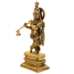 Bhunes Brass Krishna Sculpture – Exquisite Standing Handcrafted Krishna Idol for Home and Temple Decor, Gold, 6.5 Inch, 1 Piece
