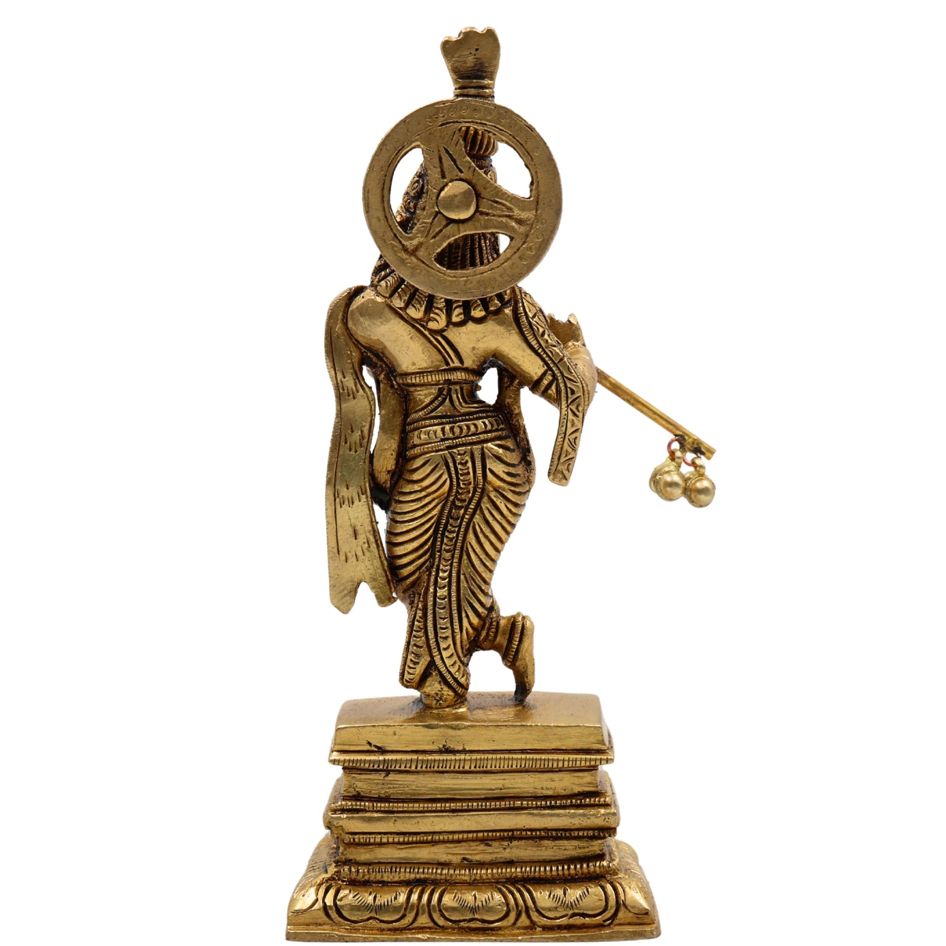Bhunes Brass Krishna Sculpture – Exquisite Standing Handcrafted Krishna Idol for Home and Temple Decor, Gold, 6.5 Inch, 1 Piece