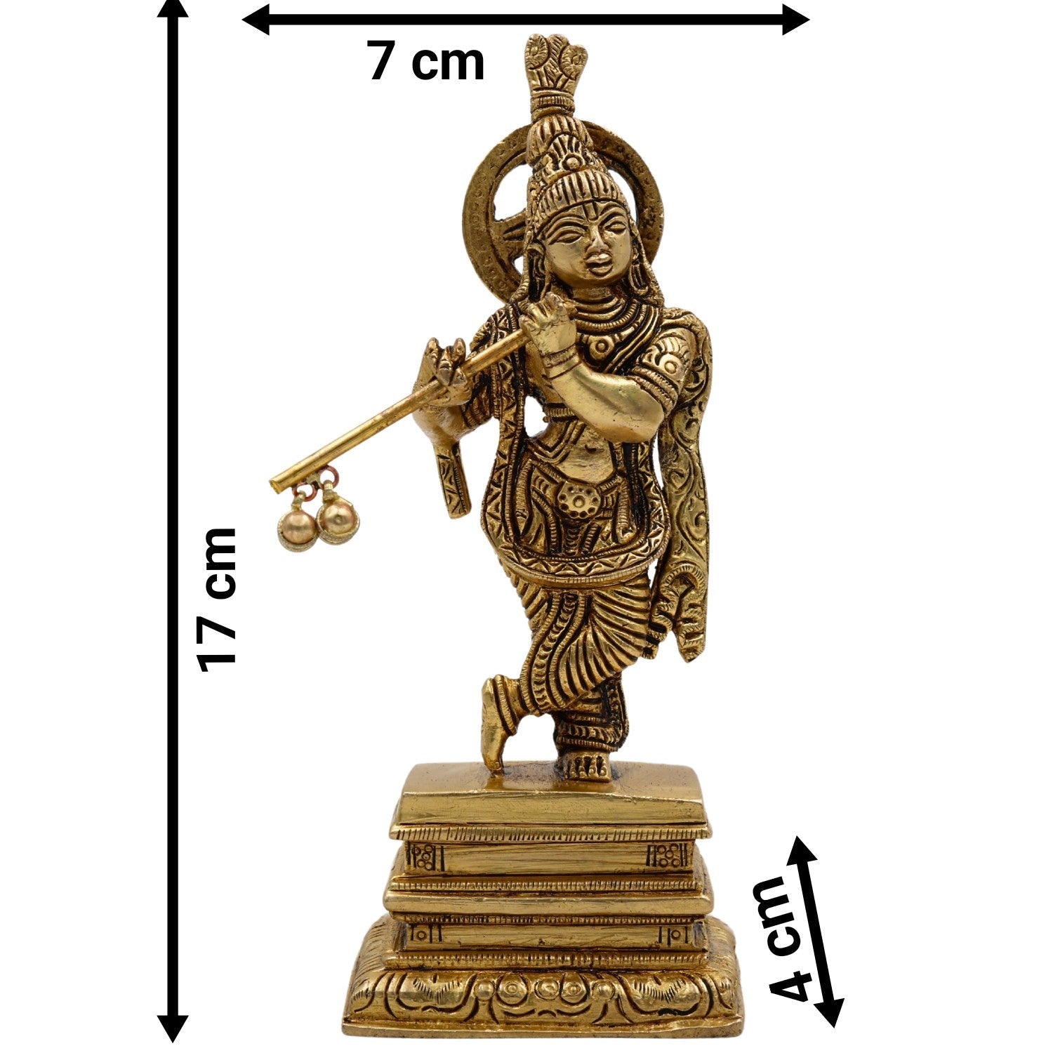 Bhunes Brass Krishna Sculpture – Exquisite Standing Handcrafted Krishna Idol for Home and Temple Decor, Gold, 6.5 Inch, 1 Piece