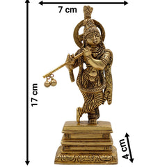 Bhunes Brass Krishna Sculpture – Exquisite Standing Handcrafted Krishna Idol for Home and Temple Decor, Gold, 6.5 Inch, 1 Piece