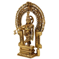 Bhunes Brass Krishna Idol | Handcrafted Govinda Murti for Home & Pooja Room Decor Prabhavali, Gold, 8 Inch, 1 Piece