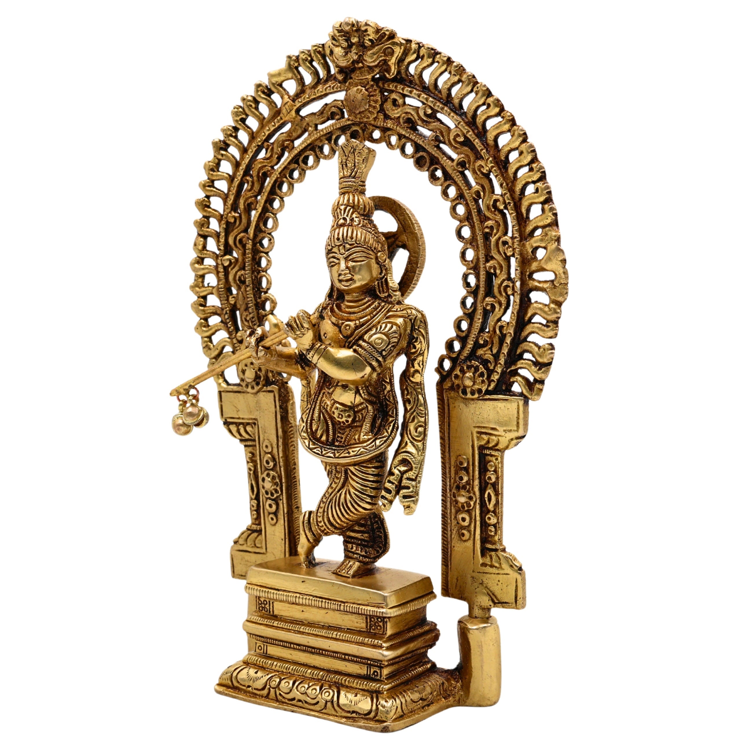 Bhunes Brass Krishna Idol | Handcrafted Govinda Murti for Home & Pooja Room Decor Prabhavali, Gold, 8 Inch, 1 Piece