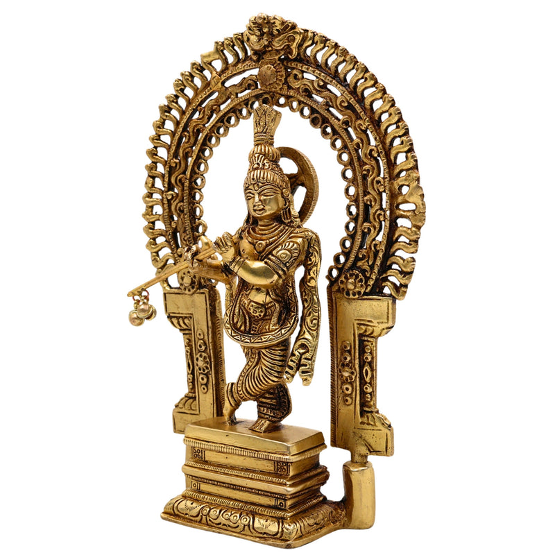 Bhunes Brass Krishna Idol | Handcrafted Govinda Murti for Home & Pooja Room Decor Prabhavali, Gold, 8 Inch, 1 Piece