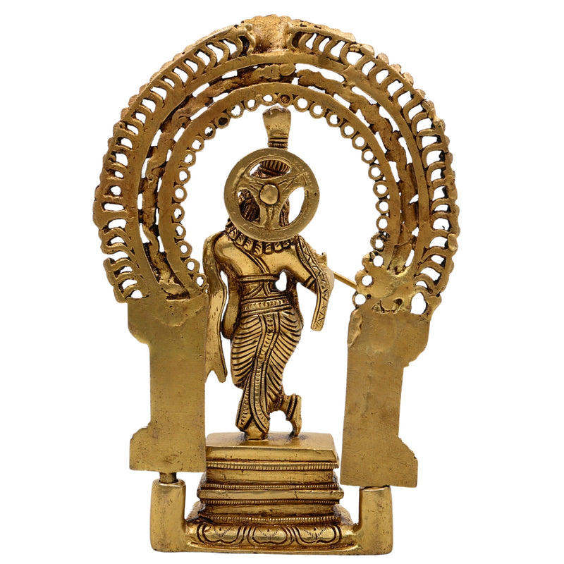 Bhunes Brass Krishna Idol | Handcrafted Govinda Murti for Home & Pooja Room Decor Prabhavali, Gold, 8 Inch, 1 Piece