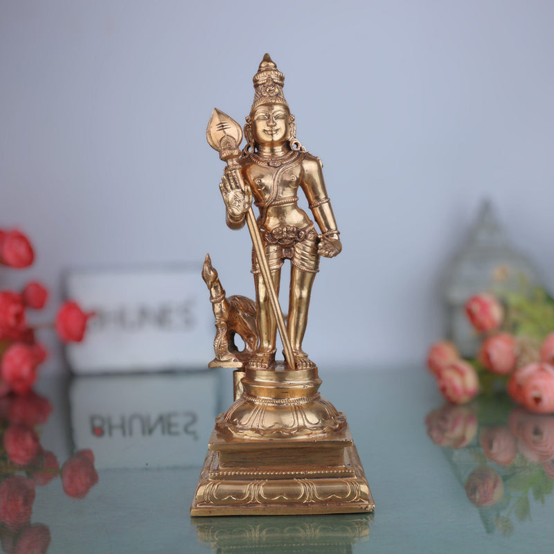 Exquisite Panchaloha Lord Murugan Idol – Bronze Traditional Handmade Masterpiece| Hindu Spiritual Gift,Gold, 10 Inch, 1 Piece