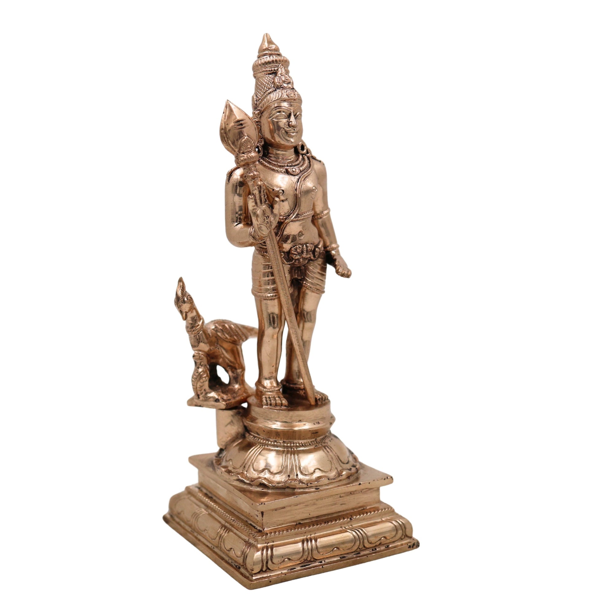 Exquisite Panchaloha Lord Murugan Idol – Bronze Traditional Handmade Masterpiece| Hindu Spiritual Gift,Gold, 10 Inch, 1 Piece
