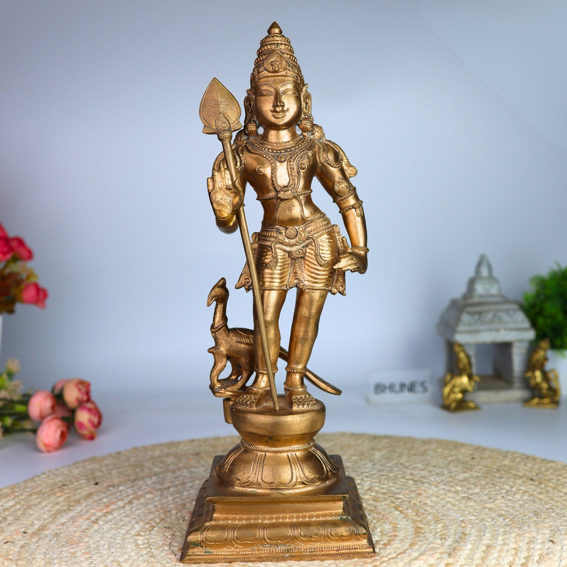 Premium Panchaloha Murugan Idol | Handcrafted Bronze, Copper & Silver Lord Murugan Sculpture for Home Temple Decor,Gold, 15.5 Inch, 1 Piece