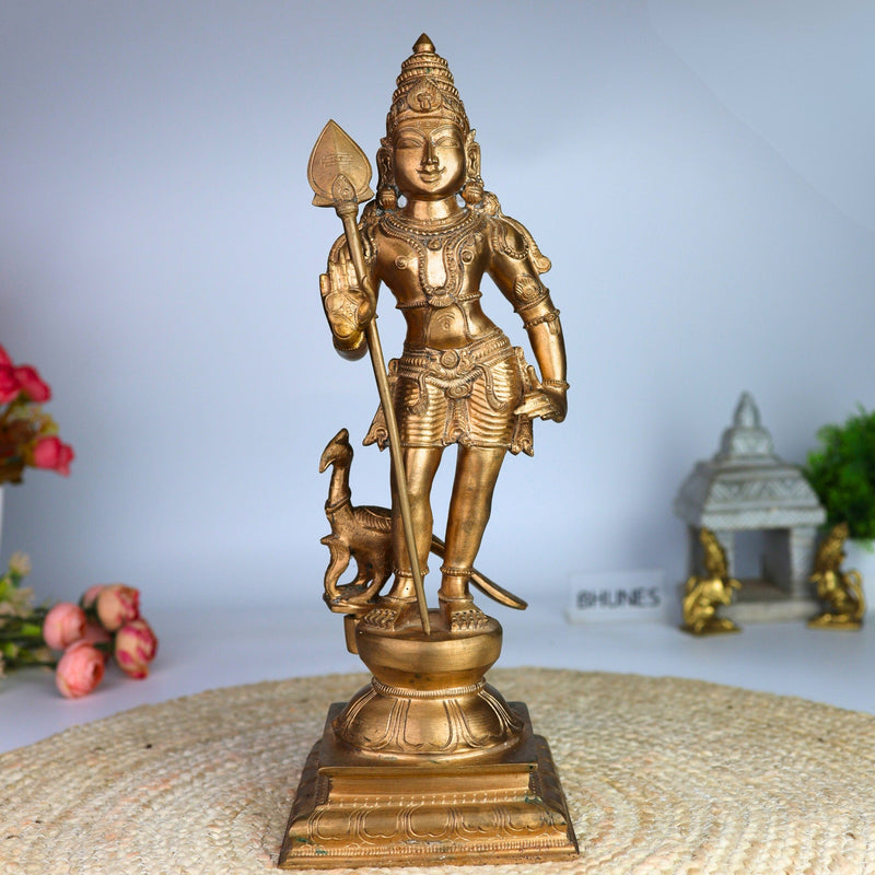 Premium Panchaloha Murugan Idol | Handcrafted Bronze, Copper & Silver Lord Murugan Sculpture for Home Temple Decor,Gold, 15.5 Inch, 1 Piece