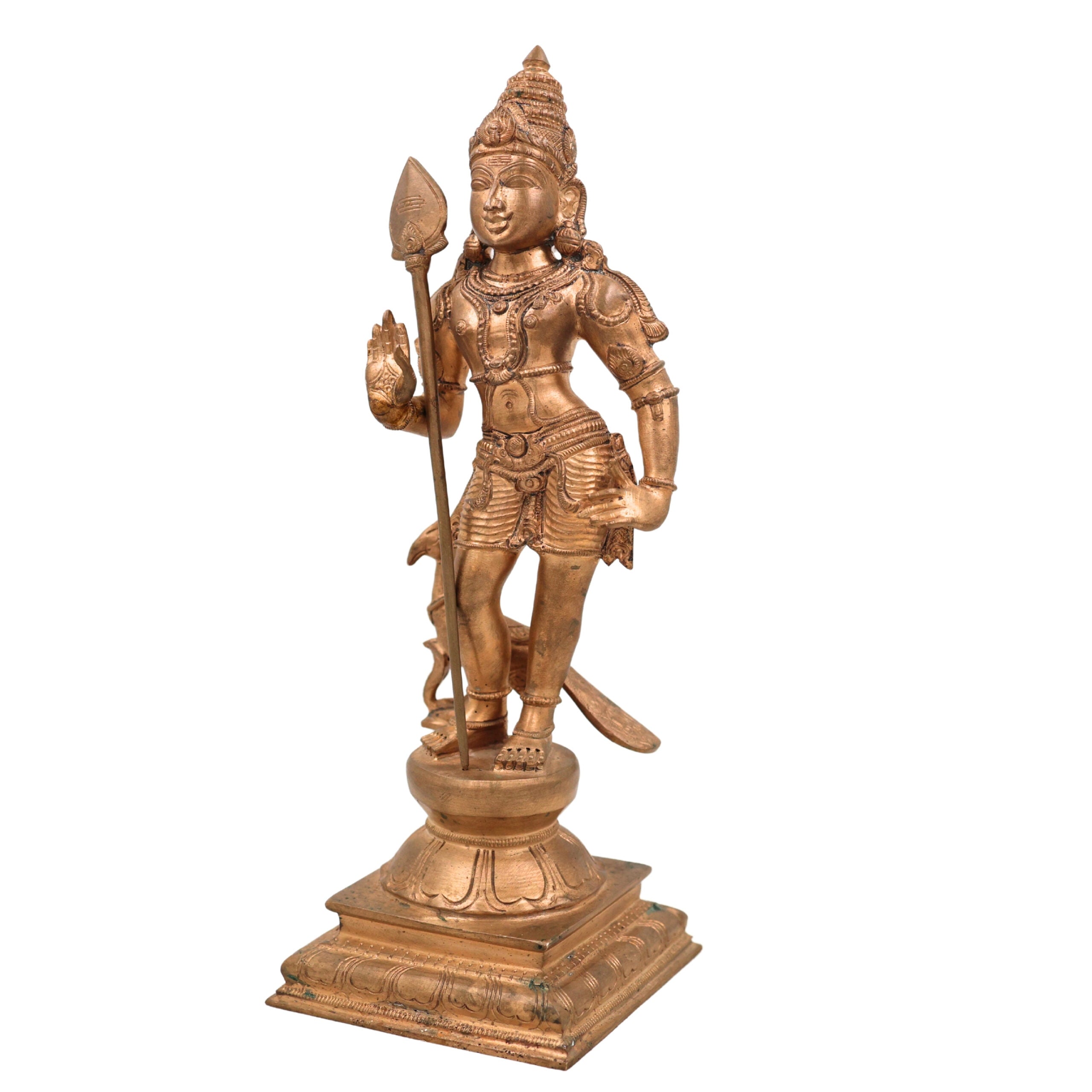 Premium Panchaloha Murugan Idol | Handcrafted Bronze, Copper & Silver Lord Murugan Sculpture for Home Temple Decor,Gold, 15.5 Inch, 1 Piece