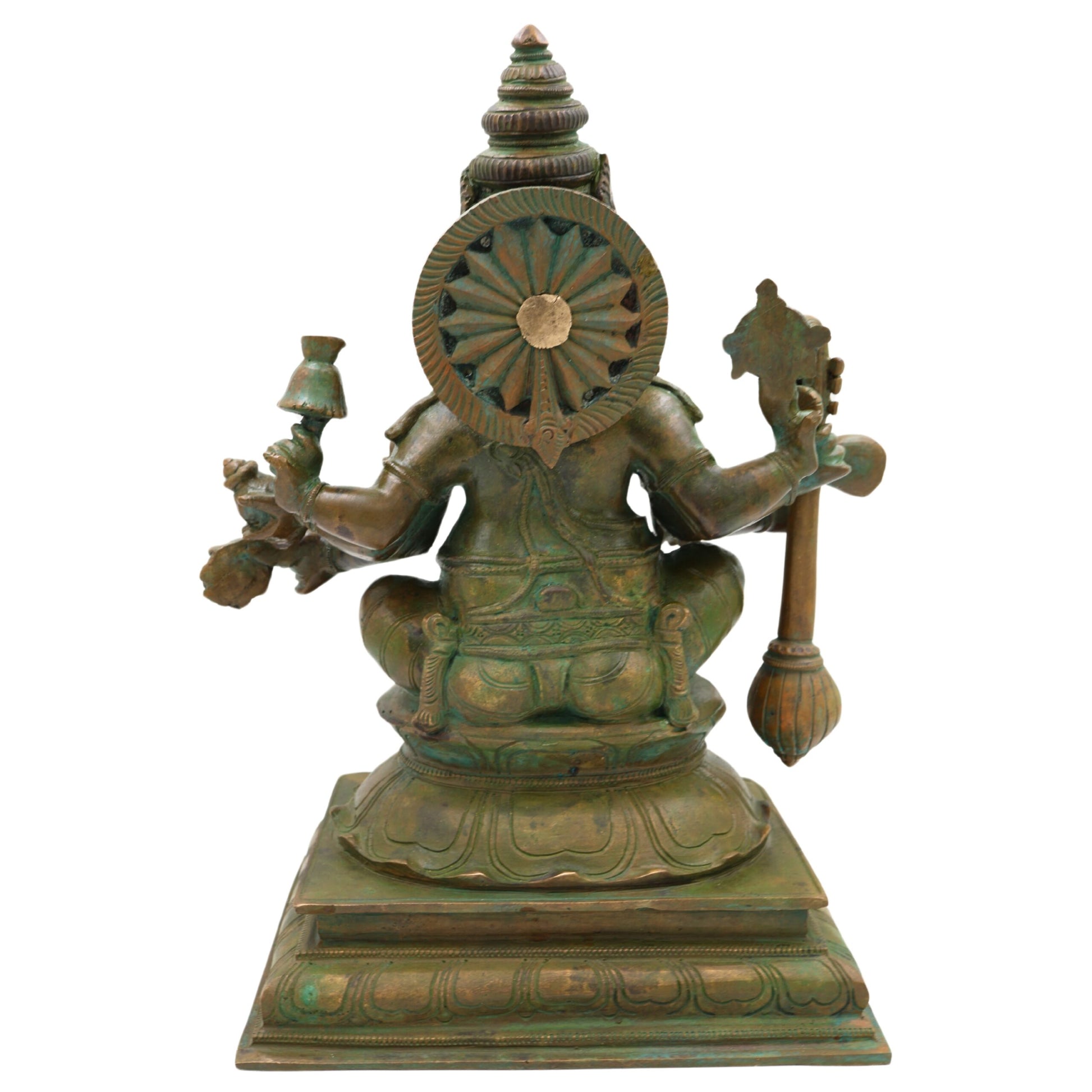 Bronze Narasimha Ganapati Idol, Handmade Panchaloha Sculpture, Chola Art Lost Wax Casting, South Indian Simha Ganesha Murti, Brown, 33 Cm
