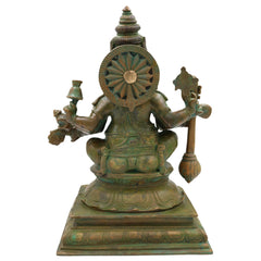 Bronze Narasimha Ganapati Idol, Handmade Panchaloha Sculpture, Chola Art Lost Wax Casting, South Indian Simha Ganesha Murti, Brown, 33 Cm