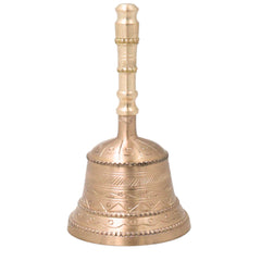 Handcrafted Bronze Pooja Bell, Traditional Ganti \Gandi For Aarti, Temple, Mandir Use – Handmade Panchaloha Ghanti, Gold, 7 Inch, 1 Piece