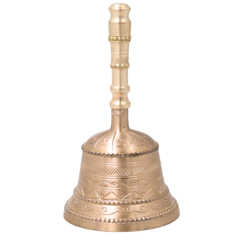 Handcrafted Bronze Pooja Bell, Traditional Ganti \Gandi For Aarti, Temple, Mandir Use – Handmade Panchaloha Ghanti, Gold, 7 Inch, 1 Piece